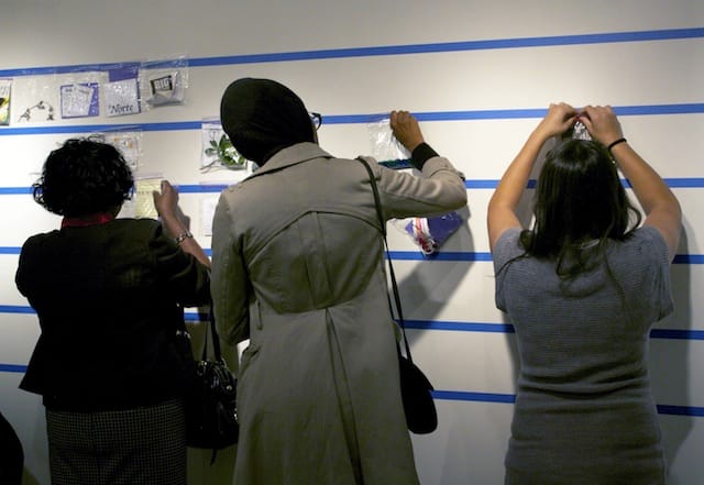 A participatory installation view of Woman Made Gallery's recent 20 Neighborhoods Opening (image courtesy Woman Made Gallery)