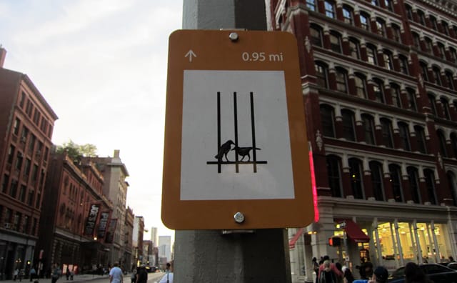 Art Within One Mile marker in Astor Place (photograph by the author for Hyperallergic)