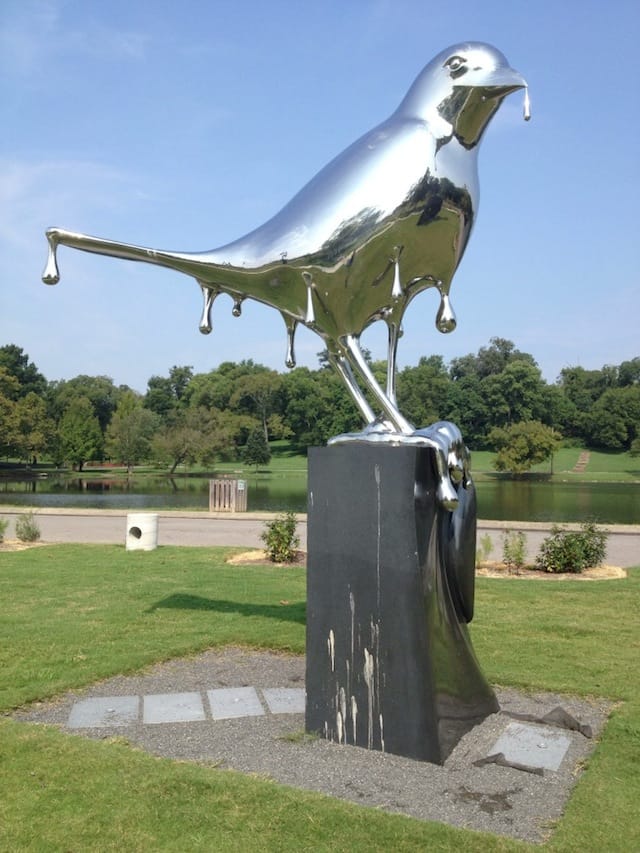 Lawrence Argent, "Reflection" sculpture in the Nashville's Shelby Park. More information here. (image by the author for Hyperallergic) 