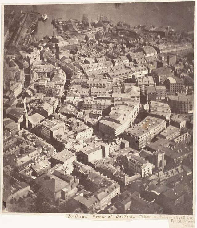 "Boston, as the Eagle and the Wild Goose See It," aerial photograph from October 13, 1860 (via Wikimedia)