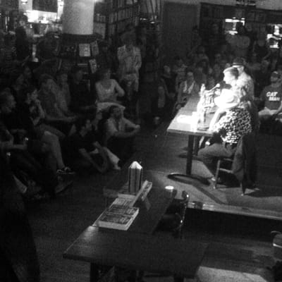 Cacophony Society panel at Housing Works (photograph by the author)