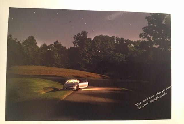 Robin Paris and Tom Williams with writing by Gary Cone, Harold Wayne Nichols, Donald Middlebrooks, "Surrogate Project for Harold Wayne Nichols: The Night Sky Series." (all photos by the author for Hyperallergic unless otherwise noted)