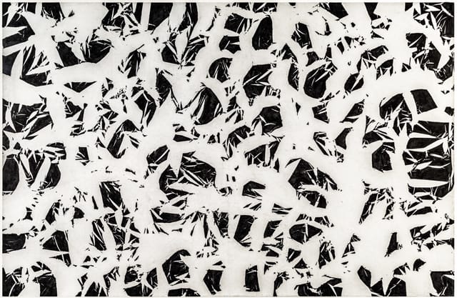 Simon Hantai, "Etude" (1969), acrylic on canvas, 114 x 75 in. (image courtesy Paul Rodgers/9W Gallery, Photo: Francois Bisi)