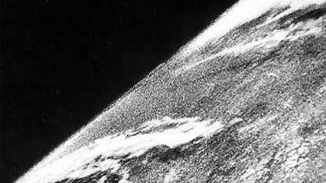 View of the Earth on October 24, 1946 from a V-2 missile (via White Sands Missile Range/Applied Physics Laboratory)