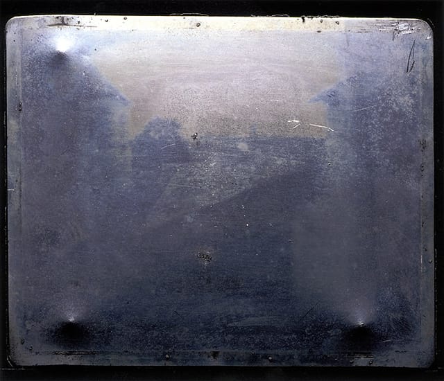 The first photograph ever by Joseph Nicéphore Niépce (1826 or 1827) (via University of Texas at Austin)