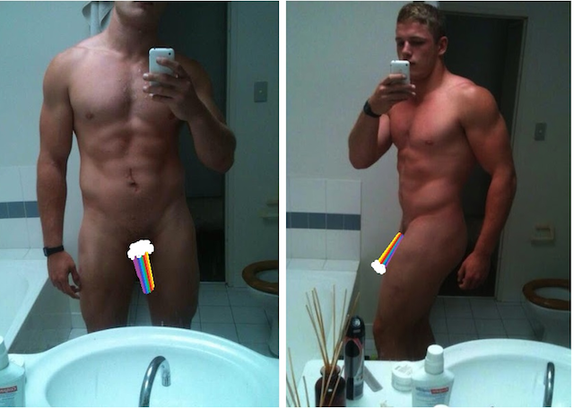 George Burgess' nude erotic selfies that circulated the web this summer 2013. Sorry, you can't remove the rainbow! Image via TheGailyGrind.com