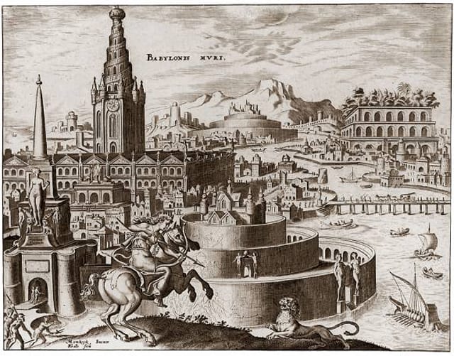 Illustration of the Hanging Garden of Babylon (top right) by Maerten van Heemskerck (via Wikimedia)