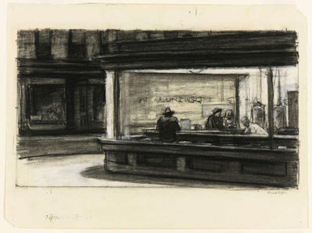 One of Edward Hopper's studies for "Nighthawks" (c.1941 or 1942) (image via Whitney Museum)