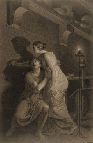 Joseph-Benoît Suvée's "The Invention of Drawing" (c.1791) is an 18th C. depiction of the ancient myth. (image via the Getty)