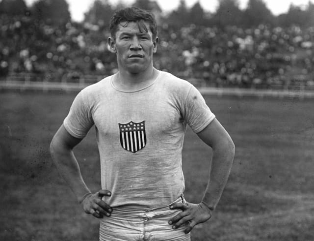 Jim Thorpe at a meet before the Stockholm Olympic Games in 1912 (via Getty Images/US National Library)