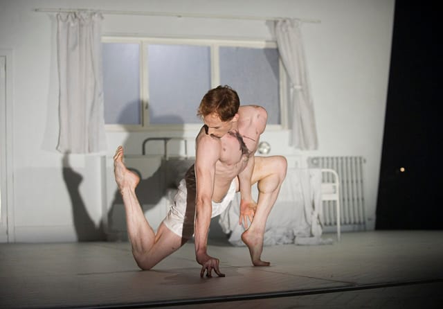 Edward Watson as Gregor Samsa in “The Metamorphosis” (photograph by Tristram Kenton, courtesy Joyce Theater)