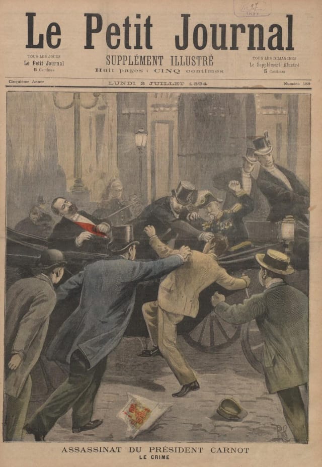July 2, 1894: The assination of President Carnot (via Wikimedia)