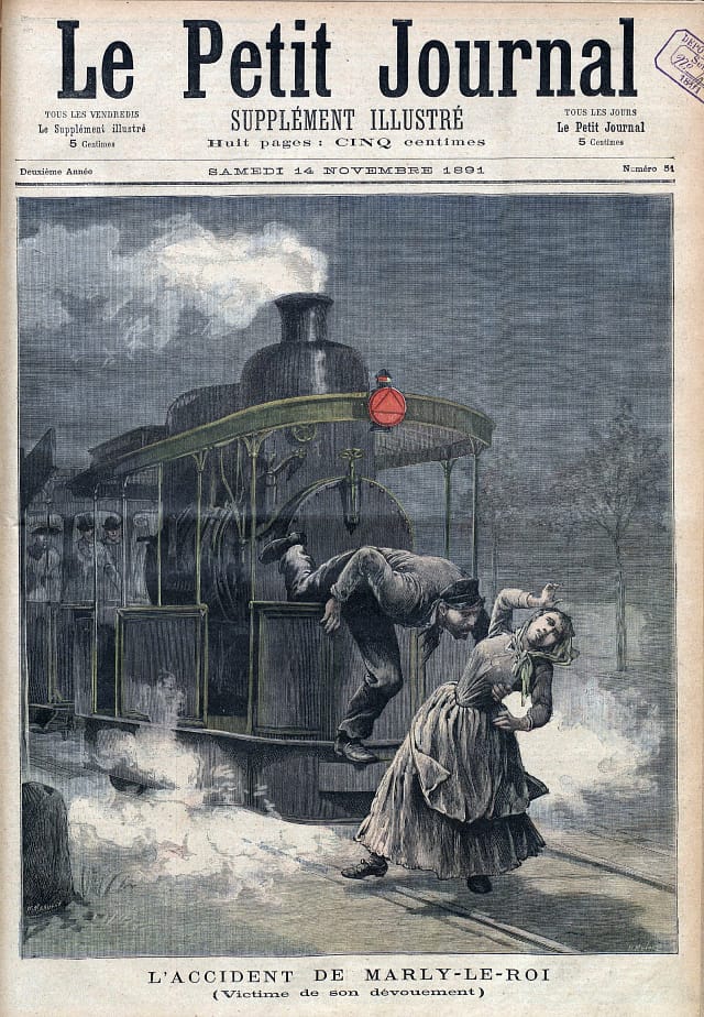 November 14, 1891: The accident of Marly-le-Roi, where the mechanic Monsieur Cané died while pushing a woman out of the way of a train (via Bibliothèque nationale de France)