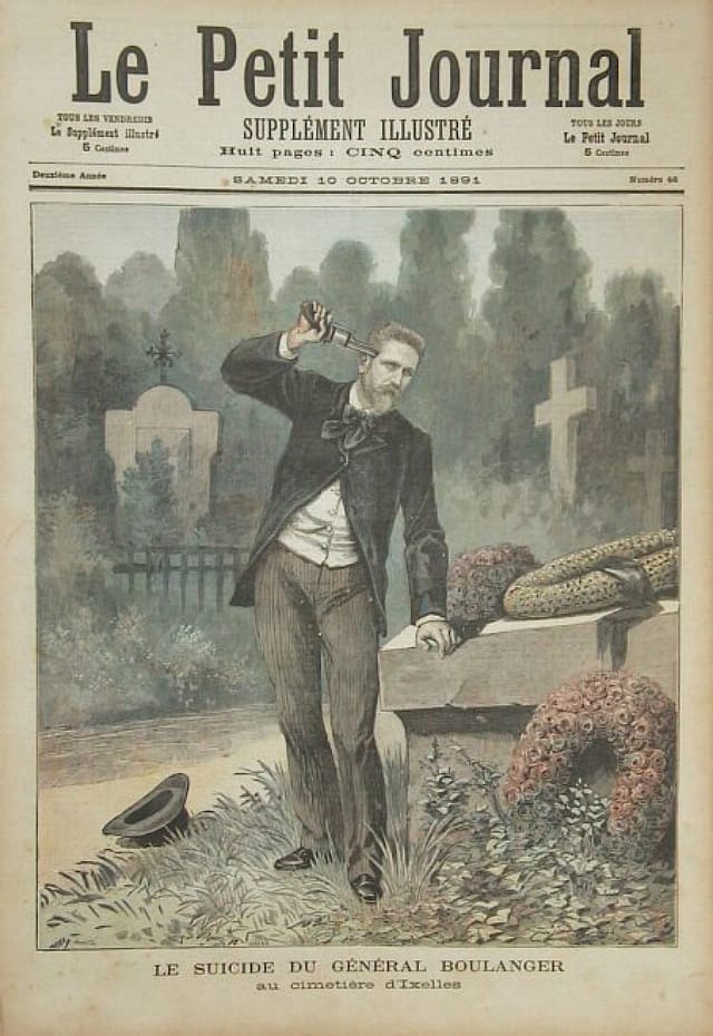 October 10, 1891: General Georges Boulanger committing suicide in front of the grave of his mistress (via Wikimedia)