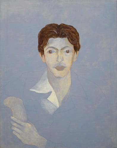 Ellen Lanyon, "Portrait of Julian Pretto" (c. 1987–89), acrylic on canvas, 33 x 26 in (via minusspace.com)