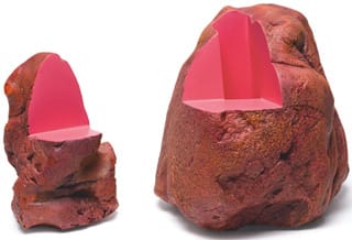 Ken Price, “The Pinkest and the Heaviest” (1986), fired and painted clay, two parts: 7 x 4 ½ x 3 ¾ in, 8 ½ x 8 ½ x 7 ¾ in (Betty Lee and Aaron Stern Collection) (© Ken Price, photo © Fredrik Nilsen, courtesy Metropolitan Museum)