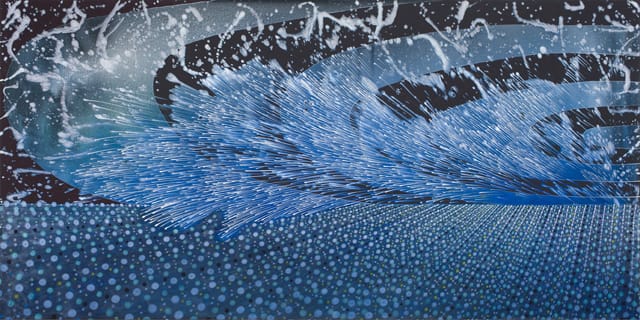 Barbara Takenaga, "Two Waves" (2013), acrylic on linen, 36 x 72 in.