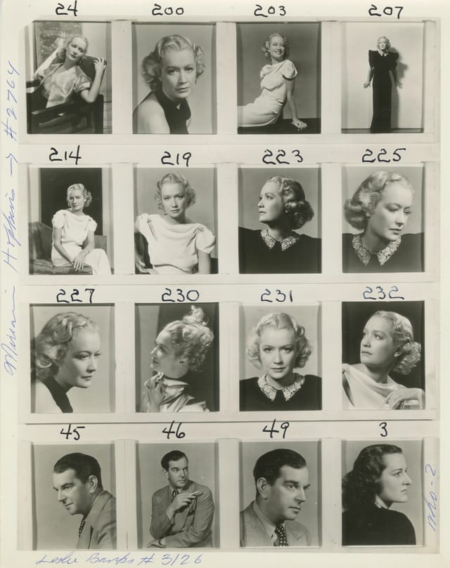 Key sheet of portraits and head shots of Miriam Hopkins, ca. 1941 Credit: The New York Public Library for the Performing Arts, Vandamm Theatrical Photograph Collection, Billy Rose Theatre Division