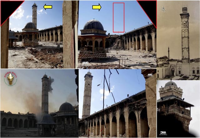 The U.S. State Department compiled images of the damaged medieval minaret at the Great Mosque in Aleppo. The minaret, which was built in 1090 CE, was destroyed by shelling on April 24, 2013. 