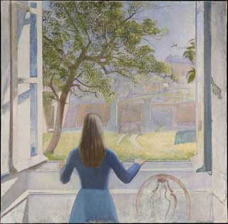 Balthus, "Girl at a Window" (1957), oil on canvas, 63 x 63 3/4 in (The Metropolitan Museum of Art, New York, Jacques and Natasha Gelman Collection, 1998) (© Balthus) (via metmuseum.org) (click to enlarge)