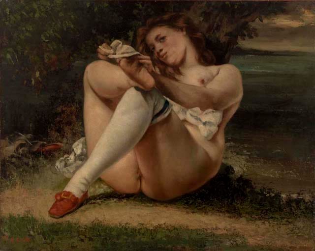 Gustave Courbet, "Woman with White Stockings," 1864, Oil on canvas, 25 9/16 x 31 7/8 in. Image © 2013 The Barnes Foundation