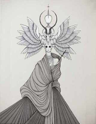 Daniele Davitti, "Caterina" (2013), acrylic, ink, and graphite on canvas, 35" x 28"