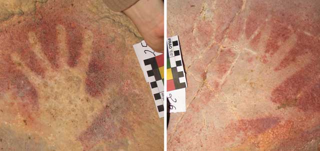 Handprints from the El Castillo cave (photo courtesy Roberto Ontañon Peredo and Dean Snow)