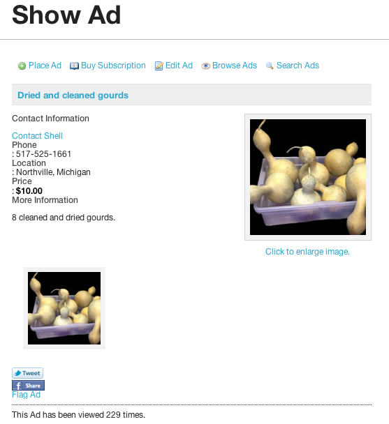 A typical resale ad includes images, pricing and a brief description. Click to view larger.