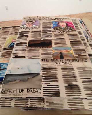 Guy Richards Smit, "NY Times, Friday, September 13, 2013" (2013), watercolor and gouache on paper (photo by the author for Hyperallergic) (click to enlarge)