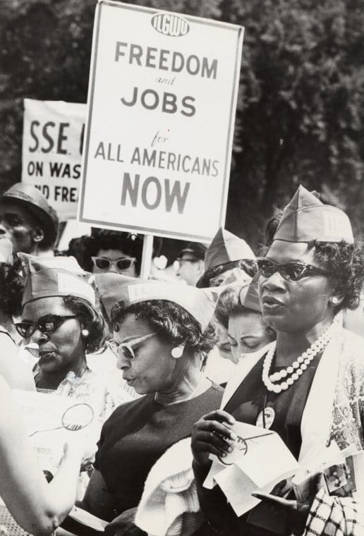Members of the International Ladies Garment Workers Union at a rally, circa 1940s. (Source: New York Public Library Digital Collection