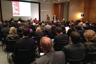 Hans-Martin Hinz, the president of ICOM International, speaks at the Wednesday, September 25 event at the Metropolitan Museum of Art. (photo by the author for Hyperallergic)