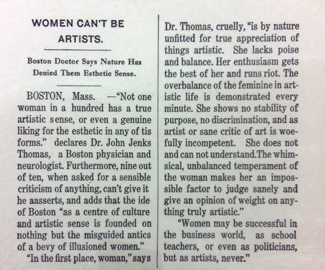 Ruth Lingen, "Women can't be Artists" (2013), A.T.F. Century Nova, Caslon Bold and Gothic #544, edition of 75, 4 1/4" x 5" (via ipcny.org)