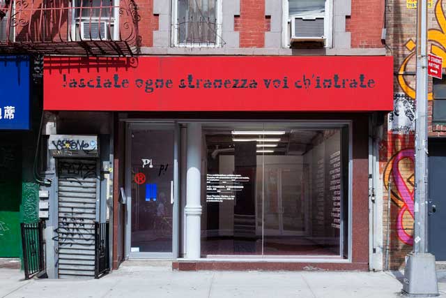 Exterior of P! with awning in media police typeface by Société Réaliste (photo by Naho Kubota)