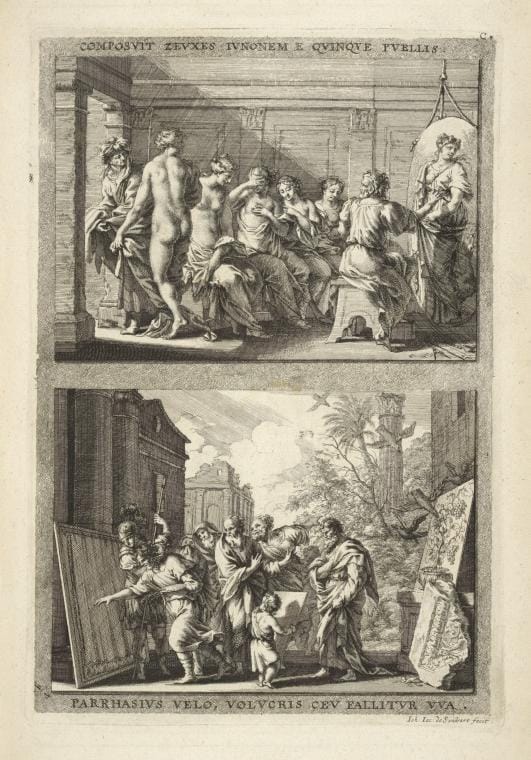 Zeuxis and Parrhasius. Image via the NYPL Digital Gallery.