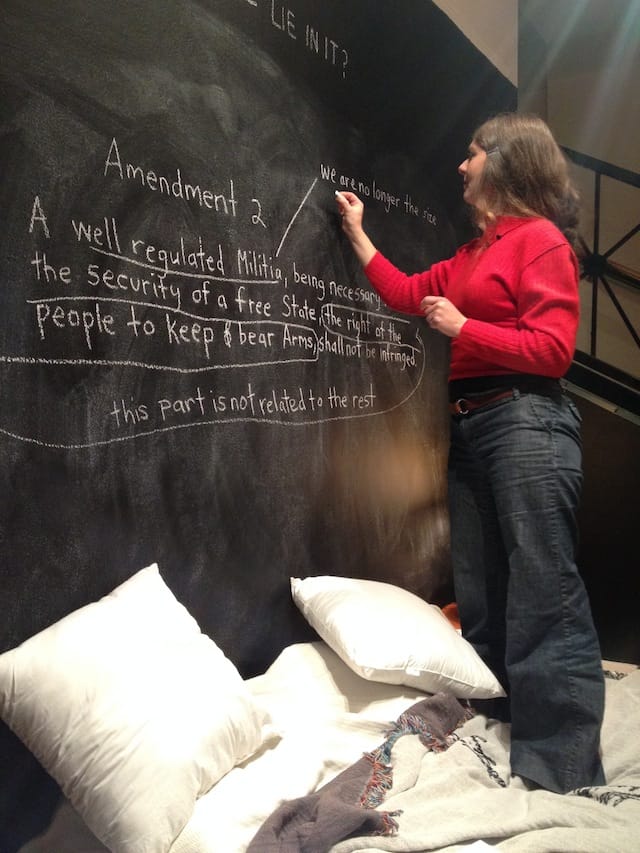 Ariana Jacob, “As we make our bed, so must we lie in it” (2013) (photo by the author for Hyperallergic)