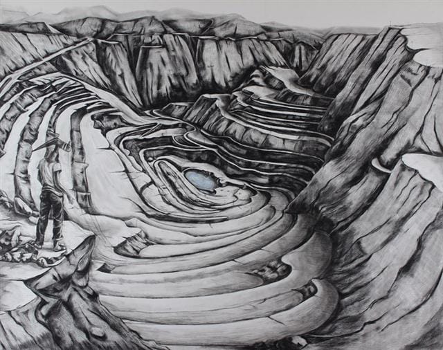 "Dust Bowl in our hand" (2013), Charcoal on paper, 60in X 72in