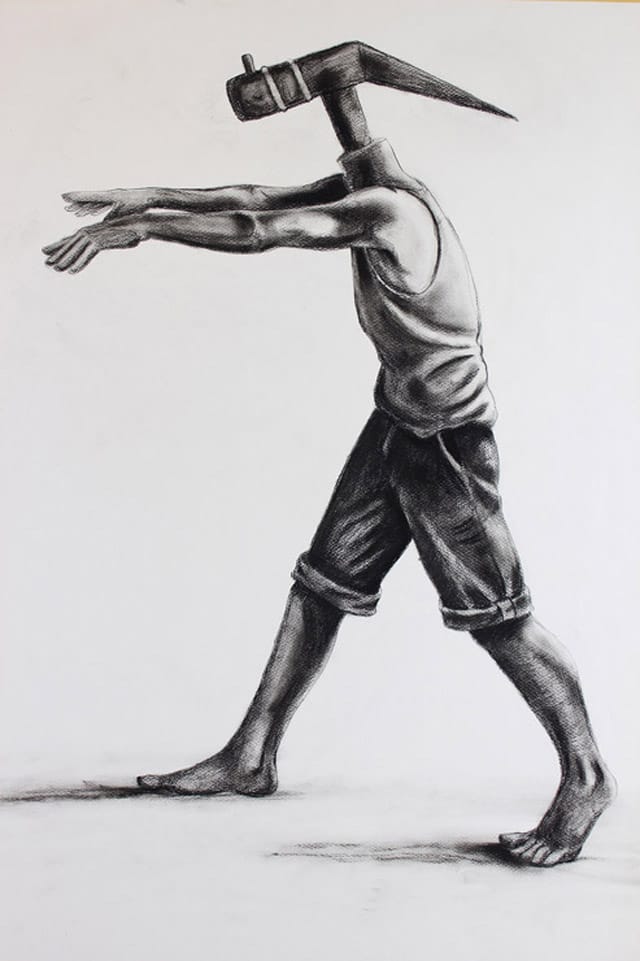 "Back to the Farm I" (2013), Charcoal on paper, 24in x 36in.