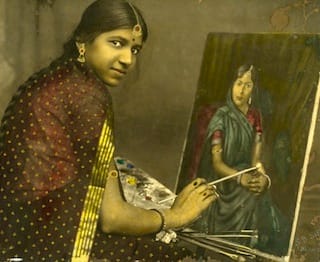 S.B. Syed Dabhol, unknown artist, "Lady Painting a Portrait (c. 1920–40), gelatin silver print and watercolor (Alkazi Collection of Photograph) (via rmanyc.org)