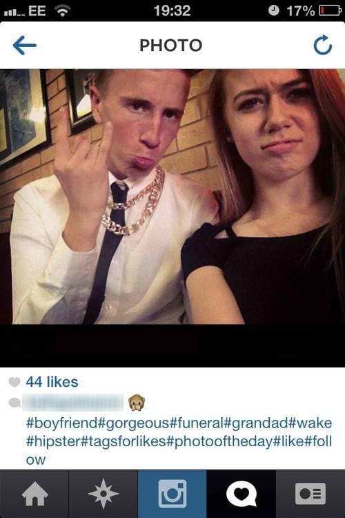 Saying hey before the funeral. Image via selfiesatfunerals.tumblr.com