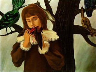 Rene Magritte, "Young girl eating a bird (The pleasure)" (1927)(via Wikipaintings)