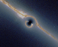 GIF simulating Einstein rings around a black hole (via Wikimedia)
