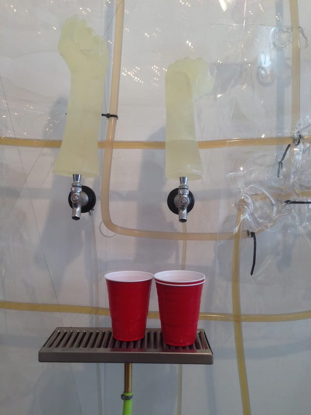 A functioning "Beer Installation" by Michiel Ceulers & Anthony Salvador at Mihai Nicodim gallery