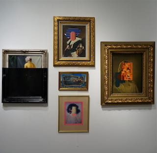 Detail of a wall of work by William Illmer at Aureus Contemporary (click to enlarge)