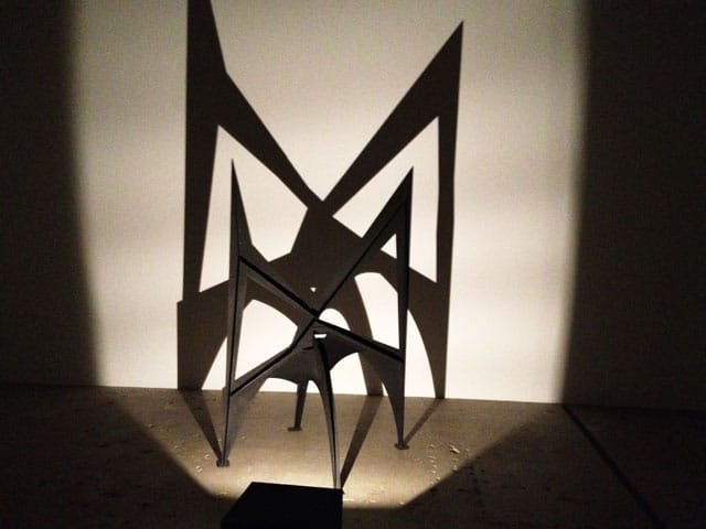 Alexander Calder's "Morning Cobweb" [intermediate maquette] (1967) with its shadow (all photos by the author for Hyperallergic)