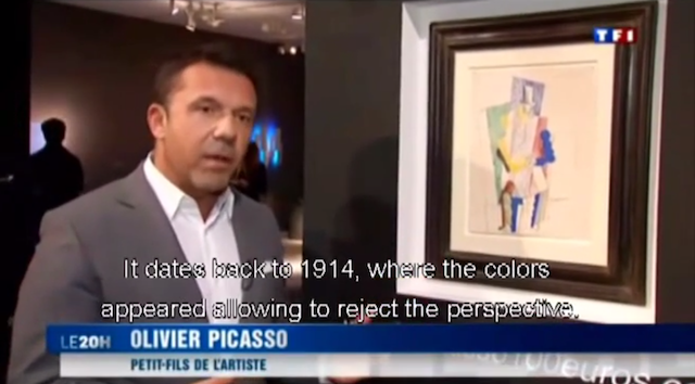 Olivier Picasso speaks about his grandfather's work of art, which is on sale for $135 a ticket. Screengrab via YouTube.