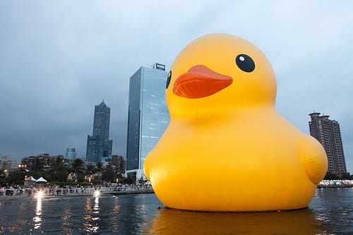 The Taiwan rubber duck in its glory days (photograph by MiNe/Flickr user)