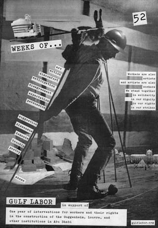 The poster produced for the Venice Biennale is the first weekly installment of 52 Weeks of Gulf Labor (image via gulflabor.org)