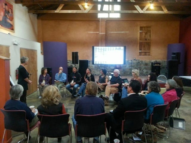 Kristine Maltrud leads a discussion session at Seedboat Center for the Arts and Gallery.