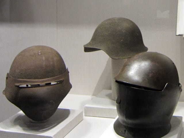 Prototypes for World War I helmets by Bashford Dean (photograph by the author)