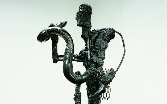 David Bates American, born 1952 Man with Snake III, 2000–01                             Man with Snake I, 2000 Bronze, 87 x 42 x 27 in.                                Charcoal on paper, 26 x 16 in. Nasher Sculpture Center,                                Nasher Sculpture Center, Gift of The Barrett Collection, Dallas  